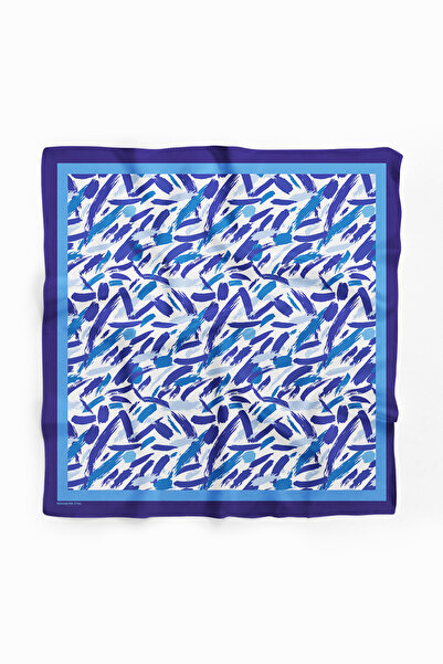 Modabutik F27 Kadın Mavi Yağlı Boya Desenli 50x50 Bandana HYL DG0741-22