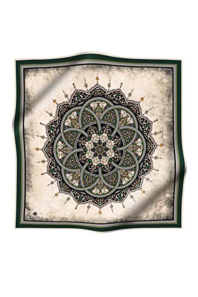 Vissona 100% Twill Silk Shawl με σχέδιο μαύρο - Σμαραγδένιο πράσινο χρώμα 90x90 Κασκόλ Σχήμα ραπτικής: Ράψιμο στο χέρι