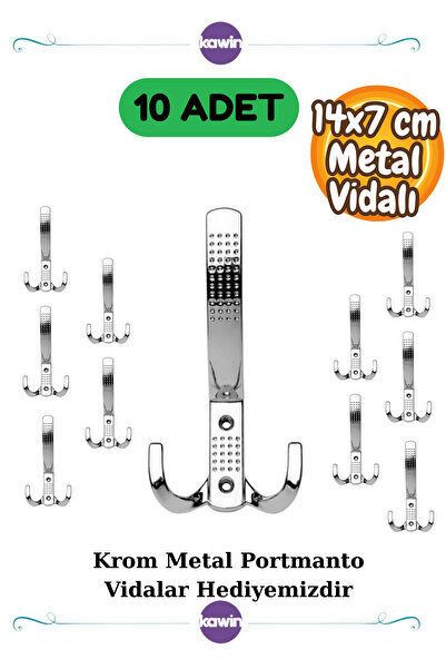 Kawin 10 Adet Noktalı Portmanto Askı Vestiyer Duvar Dolap Askısı Krom Metal M...