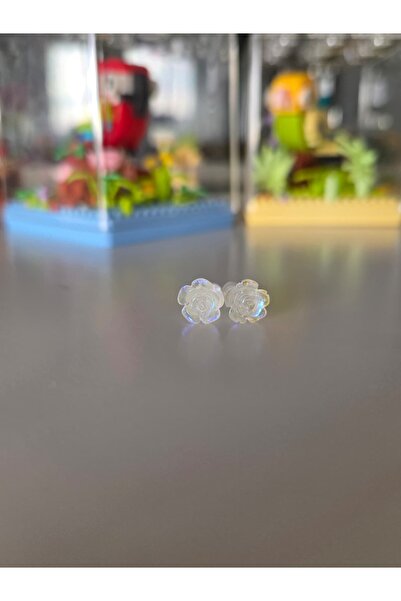 AyShope Antialerjik Şeffaf Uçlu Gül Desenli Silikon Küpe