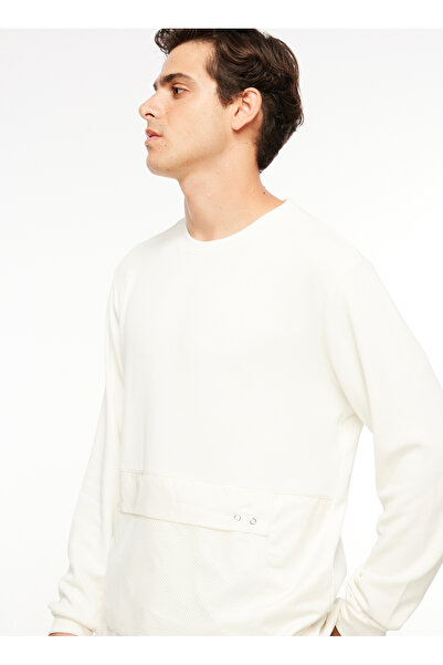 Fabrika Bisiklet Yaka Düz Kırık Beyaz Erkek Sweatshırt F3WM-SWT135