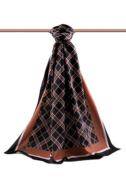 Vissona LÜKS MEDİNE İPEĞİ EKOSE DESENLİ SİYAH - GÜL KURUSU RENKLİ 75X195 KIRIŞMAZ ŞAL MOSS KREP DİKİŞ TİPİ İ