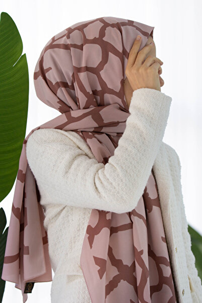 Vissona Luxurious Medina Silk - Stone Pattern, Powder Color, 75X195 Non-Dirty Shawl Moss Crepe Sewing Type Italian Stitched