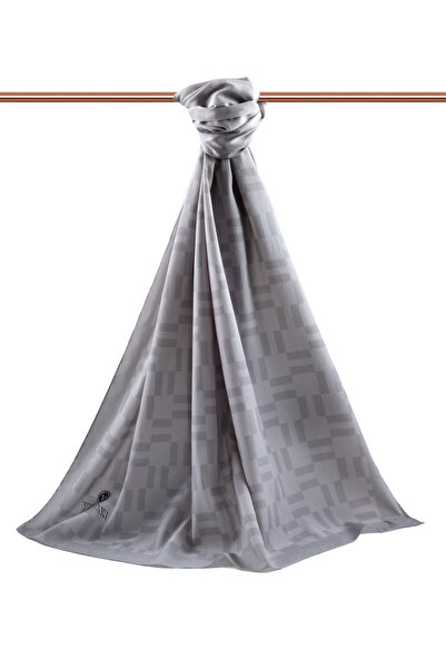 Vissona Luxurious Medina Silk - Gray Monogram Pattern, 75X195 Non-Dirty Shawl Moss Crepe Sewing Type - Italian Sewing