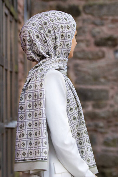 Vissona LÜKS MEDİNE İPEĞİ KARE DESENLİ ÜF YEŞİLİ  RENKLİ 75X195 KIRIŞMAZ ŞAL ...