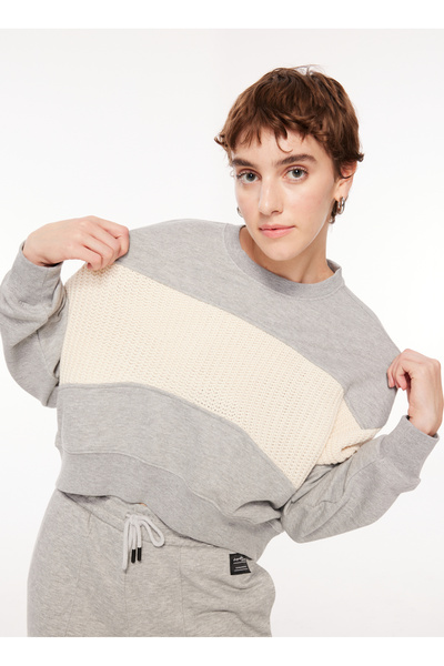 Aeropostale Bisiklet Yaka Düz Gri Melanj Kadın Sweatshırt A3WL-SWT10