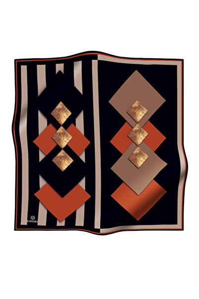 Vissona Twill Silk Tile Beige-Tan Tato 90x90 Σχήμα φύτευσης κασκόλ ραμμένο στο χέρι