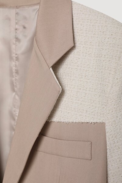 Auralis Studio Kruvaze Yaka Dokulu Blazer Ceket Bej - FW25