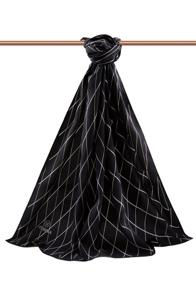 Vissona Luxurious Medina Silk - Geometric Pattern, Cream-Coloured, 75X195 Non-Fired Shawl Moss Crepe Sewing Type Italian Upright