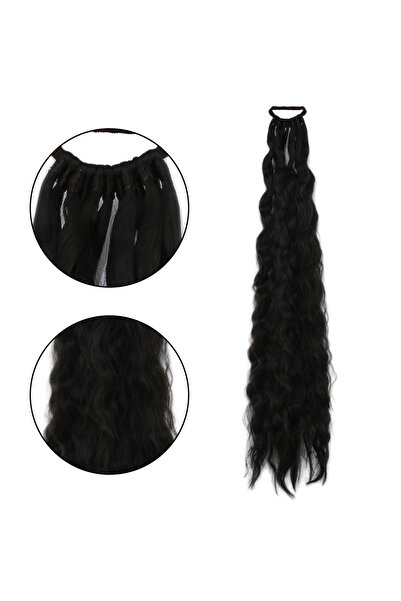 Mina Peruk Lastik Tokalı At Kuyruğu Kabarık Afro Dalgalı - Kahverengi