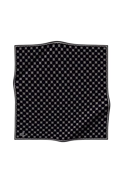 Vissona %100 Twill İpek Monogram Desenli Siyah - Krem Renkli 90x90 Eşarp Dikim Şekli : El Dikişi