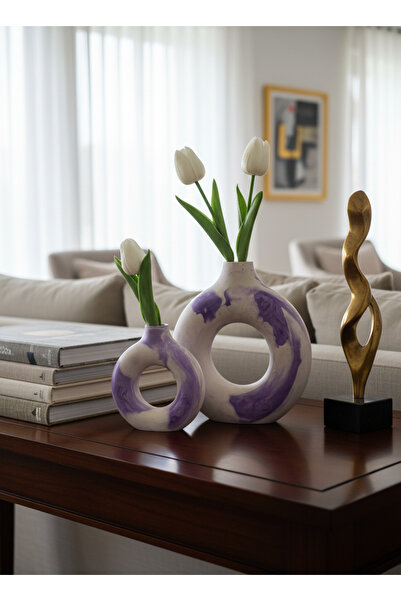 OEM mor Halka şeklinde mermer dekoratif vazo seti (2 adet)