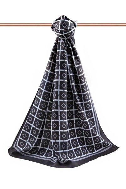 Vissona LÜKS MEDİNE İPEĞİ KARE DESENLİ FÜME  RENKLİ 75X195 KIRIŞMAZ ŞAL MOSS KREP DİKİŞ TİPİ İTALYAN DİKİŞLİ