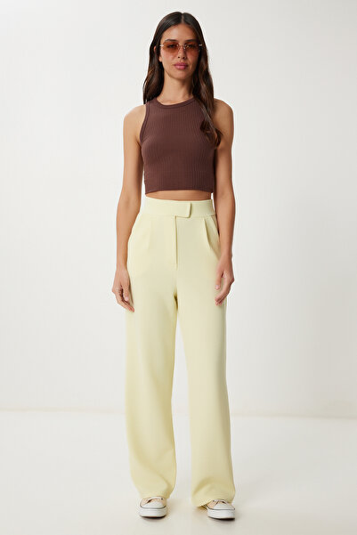 Lovelyİstanbul Άνετο παντελόνι Palazzo με Velcro στη μέση ΚΙΤΡΙΝΟ LRV0003