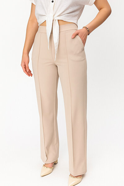Eflatun Beli Lastikli Boru Paça Kumaş Pantolon