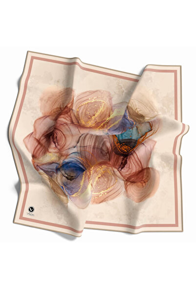 VİOLLA Twill Helezon Batik Desenli Somon Renkli 90x90 Eşarp (İpek İçermez) Di...