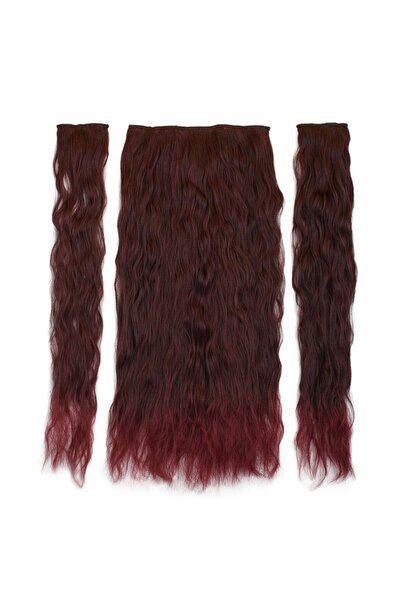 Mina Peruk Fiber Sentetik Kabarık Dalgalı Yarım Ay + 2 Yan Çıt Çıt - Koyu Kızıl