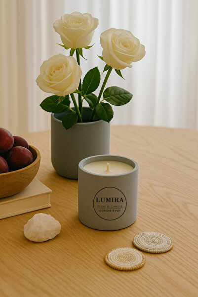 Lumira Candle Lumira Çift Fitilli Şeftali,Yeşil Elma,Kiraz Kokulu BetonMum-EvYapımıDekoratif&HediyelikMum