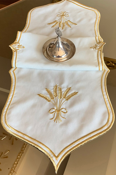 NAKIŞHAN Başak %100 Keten (Nakışlı) Runner-Gold