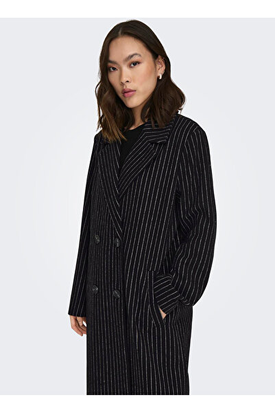 ONLY Koyu Siyah Kadın Çizgili Kaban 15293673 ONLJOSIE PIN STRIPE WOOL COAT CC OT
