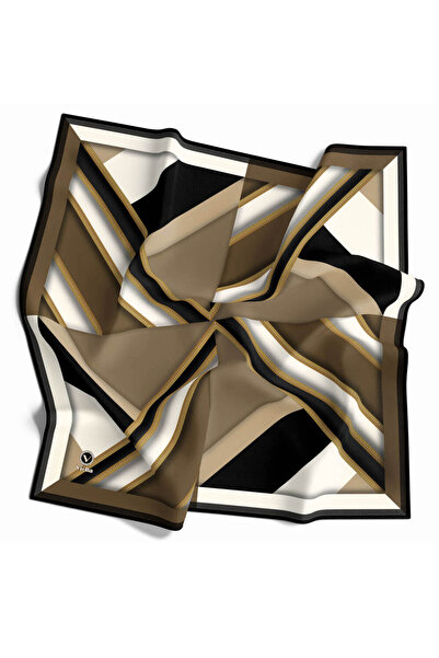 VİOLLA Twill Geometrik Desenli Bej Renkli 90x90 Eşarp (İpek İçermez) Dikim Şe...