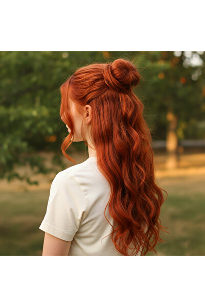 Mina Peruk Fiber Sentetik Dalgalı Yarım Ay + 2 Yan Çıt Çıt - Bakır