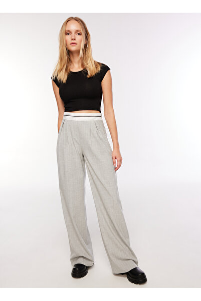Fabrika Normal Bel Bol Kesim Gri - Beyaz Kadın Pantolon F3WL-PNT12