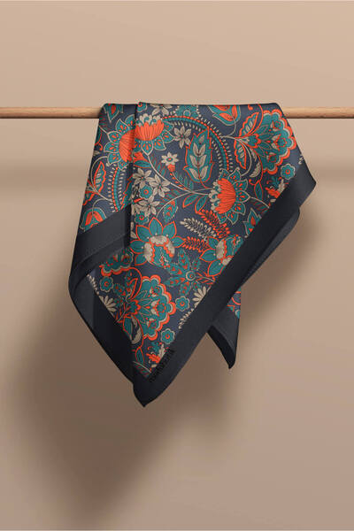 Modabutik H40 Kadın Turuncu Sİyah Karanfil Desenli 50x50 Bandana HYL DG0886-22