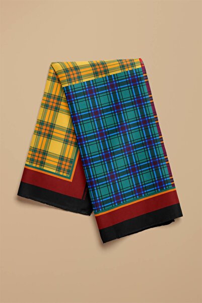 Modabutik G8 Kadın sarı kırmızı dörtlü ekose Desenli 50x50 Bandana DG01621-22
