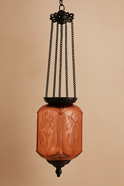 esdekor Kırmızı Sarkıtmalı Cam Avize Koleksiyon Değerli 70x40x23cm Asansörlü Metal Cam Desenli