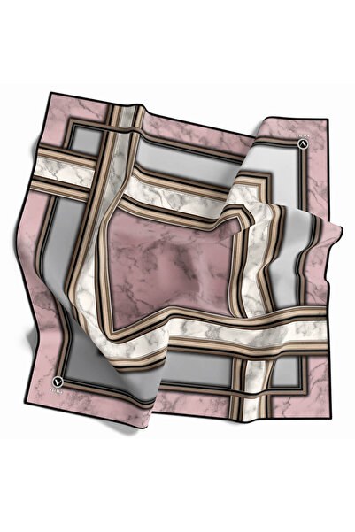 VİOLLA Twill Geometrik Desenli Pudra Renkli 90x90 Eşarp (İpek İçermez) Kenar ...
