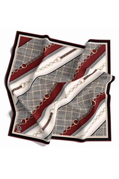VİOLLA Twill Kemer Desenli Bordo Renkli 90x90 Eşarp (İpek İçermez) Kenar Dikiş Şekli El Dikişli