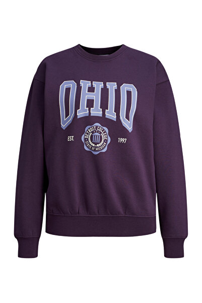 Jack & Jones JJXX Hanorac cu guler rotund imprimat mov pentru femei JXOHIO RLX LS CREW SWT