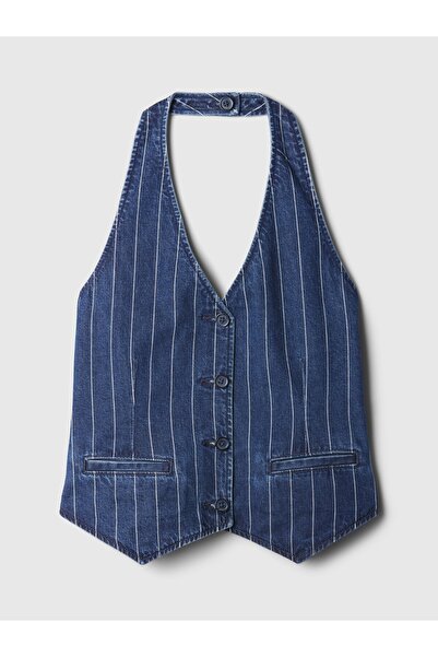 GAP Kadın Koyu Mavi Halter Yaka Denim Yelek
