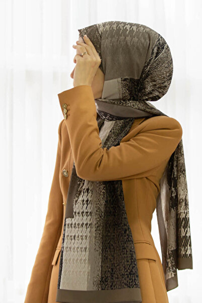 Vissona LÜKS MEDİNE İPEĞİ KAZAYAĞI DESENLİ TAŞ RENKLİ 75X195 KIRIŞMAZ ŞAL MOSS KREP DİKİŞ TİPİ İTALYAN DİKİŞ