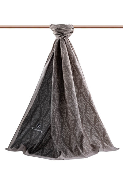 Vissona Mătase LUXURY MEDINA - Model baroc, culoare argintie, șal anti-încrețire, tip de cusut Moss Crepe, cusut italian