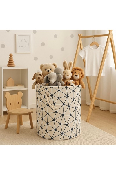 OEM Coș de depozitare multifuncțional jucării, rufe, cu mâner textil durabil, model geometric modern