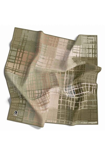 VİOLLA Twill Çizgili Degrade Desenli Haki Yeşili Renkli 90x90 Eşarp (İpek İçe...