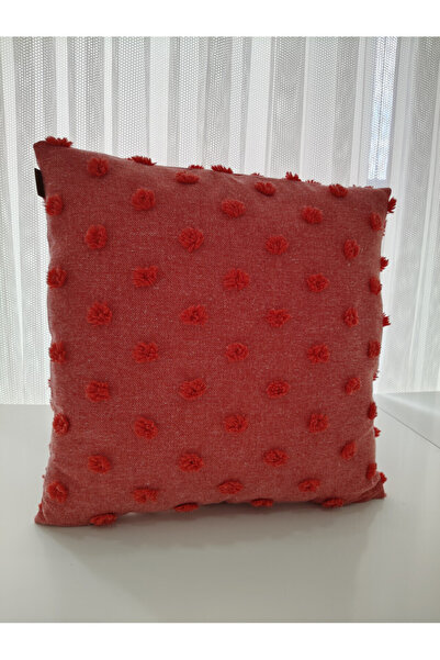 zümal tekstil tasarım Tufting Linen Polka Dot Decorative Throw Pillow Case (Colorpomegranate Flower)