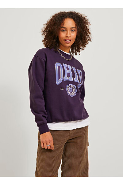 Jack & Jones JJXX Hanorac cu guler rotund imprimat mov pentru femei JXOHIO RLX LS CREW SWT