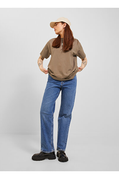 JJXX Bisiklet Yaka Baskılı Gri Kadın T-Shirt JXOLIVIA RLX SS TEE JRS