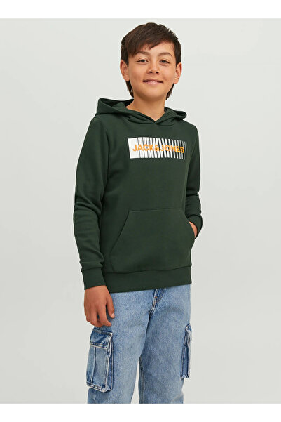 Jack & Jones Baskılı Erkek Koyu Yeşil Sweatshırt JJECORP LOGO SWEAT HOOD PLAY...