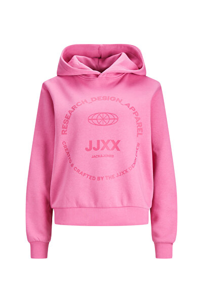 JJXX Kapüşon Yaka Baskılı Pembe Kadın Sweatshırt JXNOLA RLX LS SHORT HOOD SWT