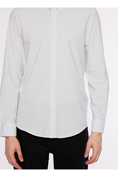 Fabrika Basic Düğmeli Yaka Çizgili Açık Mavi Erkek Gömlek FONASIS