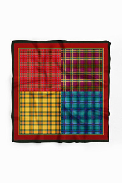 Modabutik G8 Kadın sarı kırmızı dörtlü ekose Desenli 50x50 Bandana DG01621-22