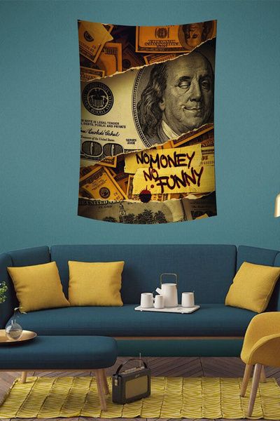 vodler No Money No Funny Yazılı Dolar Duvar Örtüsü