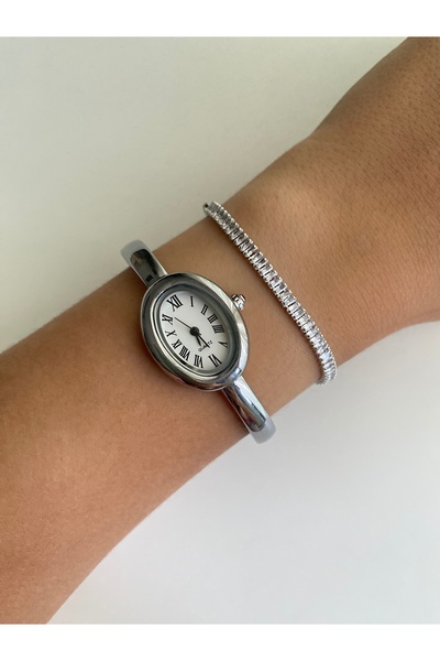 BusradanDesign ساعة يد نسائية كلاسيكية ذات طراز الكفاف العتيقة ذات اللون الفض...