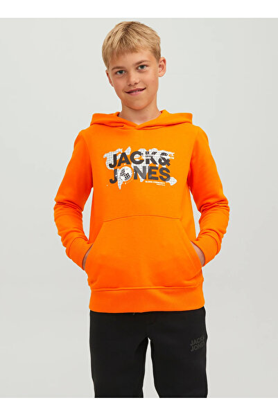 Jack & Jones Turuncu Erkek Çocuk Kapüşonlu Uzun Kollu Baskılı Sweatshirt JCOD...