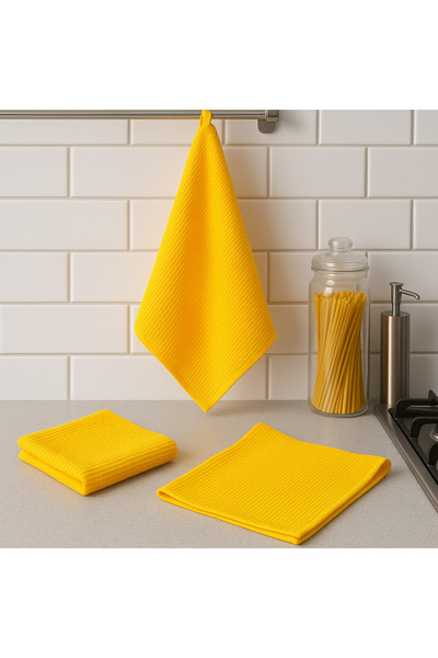 Benetton Home 3 Pieces Bath Towel Hand Face Body Yellow 100% Cotton 50X90 cm Hand Towel