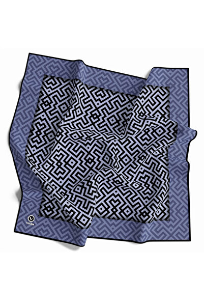 VİOLLA Twill Minimalist Desenli İndigo Renkli 90x90 Eşarp (İpek İçermez) Kena...
